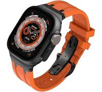 TPUOTI Kit de modificación de correa de reloj de repuesto Fluororubber, para Apple Watch 45 mm, 44 mm, 41 mm, 40 mm Ultra 49 mm, correas de reloj de goma para hombre, cierre de mariposa de acero inoxi