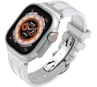 TPUOTI Kit de modificación de correa de reloj de repuesto Fluororubber, para Apple Watch 45 mm, 44 mm, 41 mm, 40 mm Ultra 49 mm, correas de reloj de goma para hombre, cierre de mariposa de acero inoxi