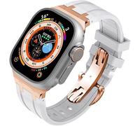 TPUOTI Kit de modificación de correa de reloj de repuesto Fluororubber, para Apple Watch 45 mm, 44 mm, 41 mm, 40 mm Ultra 49 mm, correas de reloj de goma para hombre, cierre de mariposa de acero inoxi