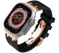 TPUOTI Kit de modificación de correa de reloj de repuesto Fluororubber, para Apple Watch 45 mm, 44 mm, 41 mm, 40 mm Ultra 49 mm, correas de reloj de goma para hombre, cierre de mariposa de acero inoxi