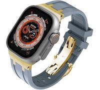 TPUOTI Kit de modificación de correa de reloj de repuesto Fluororubber, para Apple Watch 45 mm, 44 mm, 41 mm, 40 mm Ultra 49 mm, correas de reloj de goma para hombre, cierre de mariposa de acero inoxi