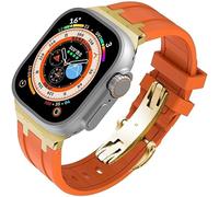 TPUOTI Kit de modificación de correa de reloj de repuesto Fluororubber, para Apple Watch 45 mm, 44 mm, 41 mm, 40 mm Ultra 49 mm, correas de reloj de goma para hombre, cierre de mariposa de acero inoxi