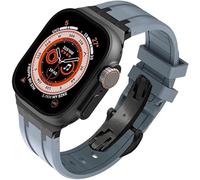 TPUOTI Kit de modificación de correa de reloj de repuesto Fluororubber, para Apple Watch 45 mm, 44 mm, 41 mm, 40 mm Ultra 49 mm, correas de reloj de goma para hombre, cierre de mariposa de acero inoxi
