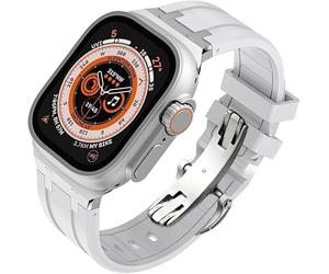 TPUOTI Kit de modificación de correa de reloj de repuesto Fluororubber, para Apple Watch 45 mm, 44 mm, 41 mm, 40 mm Ultra 49 mm, correas de reloj de goma para hombre, cierre de mariposa de acero inoxi