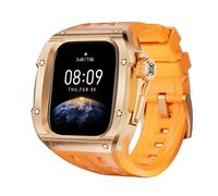 TPUOTI Para Apple Watch Series 10 46MM Caja de acero inoxidable y correa de silicona Correa de repuesto Mod Kit Correas de reloj(Rose Gold Orange)