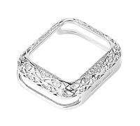 TPUOTI Para ver la cubierta tallada de metal de lujo de lujo 38mm 40mm 42mm 44mm 41mm Caso protector de 45 mm 7/SE/6/5/4/3/2/1 Caja de reloj de diamante(Silver,38mm)