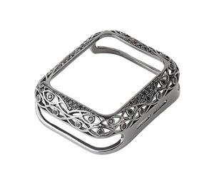 TPUOTI Para ver la cubierta tallada de metal de lujo de lujo 38mm 40mm 42mm 44mm 41mm Caso protector de 45 mm 7/SE/6/5/4/3/2/1 Caja de reloj de diamante(Black,41mm)