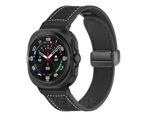 TPUOTI Pulsera de silicona de cuero para Samsung Galaxy Watch Ultra 47mm banda magnética Correa deportiva para reloj ULTRA7 47mm sin espacios(Blue Pink)