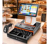 TPV Comercio Para Pequeñas Empresas, Caja Registradora Táctil De 15,6" Con Impresora De Tickets De 58mm, Cajón Portamonedas Y Escáner De Códigos De Barras Para Tiendas Y Restaurantes White