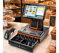 TPV Comercio Para Pequeñas Empresas, Caja Registradora Táctil De 15,6" Con Impresora De Tickets De 58mm, Cajón Portamonedas Y Escáner De Códigos De Barras Para Tiendas Y Restaurantes Black