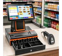 TPV Táctil Caja Registradora con Pantalla 15,6", 8GB RAM, SSD 128GB, Impresora Térmica Integrada, Display Cliente, Cajón Portamonedas y Lector de Código de Barras, Tienda, Restaurante Black