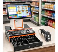 TPV Táctil Caja Registradora con Pantalla 15,6", 8GB RAM, SSD 128GB, Impresora Térmica Integrada, Display Cliente, Cajón Portamonedas y Lector de Código de Barras, Tienda, Restaurante White