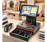 TPV Tactil Para Pequeñas Empresas, Caja Registradora De 15,6" Con Impresora Integrada De 58mm, Cajón Portamonedas Y Escáner De Códigos De Barras, Para Tiendas, Restaurantes Y Cafeterías Black