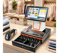 TPV Tactil Para Pequeñas Empresas, Caja Registradora De 15,6" Con Impresora Integrada De 58mm, Cajón Portamonedas Y Escáner De Códigos De Barras, Para Tiendas, Restaurantes Y Cafeterías White