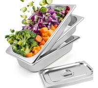 TPVUPC Cuenco cuadrado de acero inoxidable, juego de 3 piezas, recipiente GN 1/3, 32,5 x 17,5 x 6,5 cm, juego de empanado para chuletas, recipiente de acero inoxidable GN 1/3, camino de empanado de