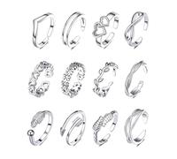TPZORJX 12 Piezas Juego Anillo Pie con Punta Abierta para Mujer y Niñas Anillo Ajustable Simple para Nudillos Anillos de Pies Joyería para Pies，anillo dedo del pie (Plata)