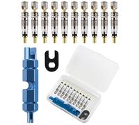 TPZORJX 12Pcs Kit de Reparación de Valvulas para Bicicleta - 10pcs Bicycle Valve, adaptadores válvula de Bicicleta con 2 Pieza Llave obus, para válvula Presta para Repuesto reparación de Bicicletas