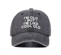 TPZORJX 1pc Unisex Hip-Hop Baseball Cap, 100% Cotton, Adjustable, One Size Fits All, Sun Hat, Engraved with «I'm Old But I'm Like Cool Old», Fashionable Cap. gris oscuro