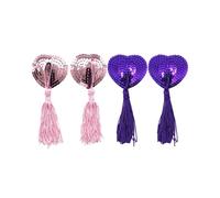 TPZORJX 2 pares de pezones de silicona para mujer, autoadhesivos, en forma de corazón, con borla de lentejuelas, reutilizables, pezoneras sexy mujer,pezoneras,Talla única