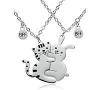 TPZORJX 2 pcs Collar de Gato,Colgantes de mejores amigas, collar BFF,pareja amistad enamorado colgante grabado,Collar con Colgante de Hermanas Regalo de joyería de Amistad,para Amigos, Amantes