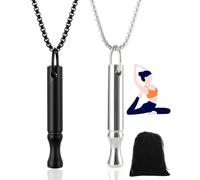 TPZORJX 2 Piezas Respiratorias para Dejar de Fumar,Collar Original de Acero Inoxidable sin Humo,Collar Antiestrés con Bolsa Terciopelo, para Dejar Fumar,Meditación,Calma,Relajación (Negro,Plateado)
