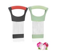 TPZORJX 2 Piezas Soporte de Ceboll,Cortador de Cebolla Inoxidable,Ayuda de Corte con Funda Protectora para Carne,Cebollas,Patatas, Tomates,Limón(Negro,Verde)