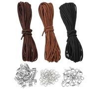 TPZORJX 3 pcs Cordón de Piel,Cordón de Cuero de Gamuza,Cuerda Cuero,Cordones de Piel, Cuerda de Piel Sintética,10m x 3mm,con 100 pcs de Cierres, para Hacer Collares,Pulseras,Joyería y Manualidades