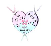 TPZORJX 3 Piece Pals Collar BFF Pendant Engraved Best Friends Forever and Ever Heart Shaped Puzzle Pendant Friendship Necklace Sisters Friends Gift (Purple Pink Blue)
