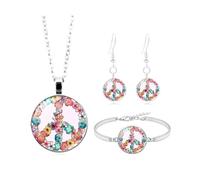 TPZORJX 3PCS Hippie Costume Set, Collar y Pendientes Signo de La Paz, Pulsera y Accesorios Retro de Los Años 60, disfraz años 70 mujer