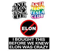 TPZORJX 4pcs I BOUGHT THIS BEFORE ELON WENT CRAZY Sticker, de vinilo Tesla Anti Elon Musk, delantera coche parabrisas pegatina