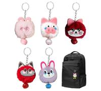 TPZORJX 5 pcs Llavero de Peluche,Personalizado Llavero Pompon Suave y Bonito Llavero Coche con Anillas Llaveros Mosqueton Llaveros de Coche para Mujer,Plushie Anneau Clé,Animaux Mignons Porte-clés