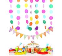 TPZORJX Colorida decoración de Carnaval,Guirnalda de Papel Redonda de 12 Metros,banderines Triangulares de Colores,Adecuado para decoración de cumpleaños,Fiesta Decoración,Creando un Ambiente Colorido