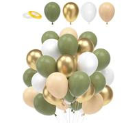 TPZORJX Globos Verdes Salvia y Dorados Blancos, 60pcs Globos Latex Verde Oliva Oro, Blancos Globo Metalico Dorados para Cumpleaños, Boda, Baby Shower, Graduacion Fiesta Decoracion