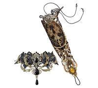 TPZORJX Guantes para mujer,collar de encaje,Gothic Hand Cuff con Broche Victoriano Steampunk Wrist Cuff Gear Pulsera para Boda Nupcial Halloween Fasching Accesorios