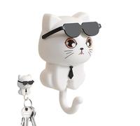 TQEBWUS Gancho para llaves de gato, ganchos para abrigos de gatito, bonito gancho adhesivo para decoración de habitación, gancho para colgar en la pared, ganchos para gatitos con gafas de sol para