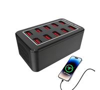 TQEBWUS Hub de Carga USB | 10 Puertos 50W Tiras con Cable De 1.5 Metros,Estación De Carga De Sobremesa,para Hogar Mesita de Noche Cabecera Lugar de Trabajo Viaje Residencia Estudiantil Familia