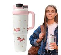 TQEBWUS Termo Aislado | Taza Termica 1000ml Con Asa - Botella Infantil Diseño Con Patrones | Para Bebidas Calientes Frías Café Agua Hombres Mujeres Niños Niñas