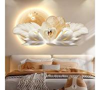Tqertrtfxa Arte de Pared LED 3D con Enchufe,Decoración Plumas,Pintura Decorativa Cisne para Dormitorio Principal,Pintura para Fondo cabecero,iluminada por(A,140 * 70cm/55.1 * 27.6in)