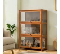 Tqertrtfxa Vitrina de bambú Natural, para Objetos colección, para estatuas y,Estante Almacenamiento con Puerta abatible 1, 2, 3, 4 o 5 Niveles(106cm/41.7in,70cm/27.6in)