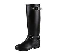 TQGOLD® Botas de Agua Mujer Niña Botas de Lluvia Altas Impermeable Goma Wellington Boots Negro Rojo Talla 36