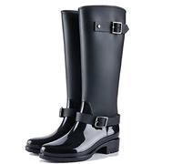 TQGOLD® Botas de Agua Mujer Niña Botas de Lluvia Altas Impermeable Goma Wellington Boots Negro Talla 37