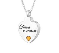TQHGHX Cremation Jewelry for Ashes Pendant - Crystal Birthstone Heart Urn Necklace with Mini Keepsake Urn Memorial Ashes Jewelry for Women - Forever In My Heart