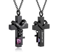 TQHGHX Customize Cremation Jewelry - Cross Urn Necklace For Ashes of Loved Ones with Birthstone - Forever in my Heart - with Me Always - Personalized Necklaces Engraved Names Jewelry