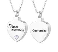 TQHGHX Customize Cremation Jewelry for Ashes - Crystal Birthstone Heart Urn Necklace Personalized Necklaces Engraved Names - Forever In My Heart