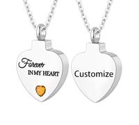 TQHGHX Customize Cremation Jewelry for Ashes - Crystal Birthstone Heart Urn Necklace Personalized Necklaces Engraved Names - Forever In My Heart