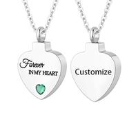 TQHGHX Customize Cremation Jewelry for Ashes - Crystal Birthstone Heart Urn Necklace Personalized Necklaces Engraved Names - Forever In My Heart