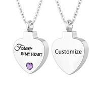 TQHGHX Customize Cremation Jewelry for Ashes - Crystal Birthstone Heart Urn Necklace Personalized Necklaces Engraved Names - Forever In My Heart