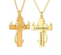 TQHGHX Customize Urn Necklace Antler & Fish Hook Cross Cremation Jewelry Cross Ashes Holder Keepsake Loved One Memorial Jewelry Personalized Engraved Names