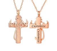 TQHGHX Customize Urn Necklace Antler & Fish Hook Cross Cremation Jewelry Cross Ashes Holder Keepsake Loved One Memorial Jewelry Personalized Engraved Names