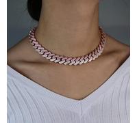 TQHGM 16" Pink Choker 15mm Width Micro Pave Hip Hop Ice Pinky Women Chain 5 Colors